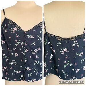 Arizona Y2K Babydoll Dark Floral Top Size XL Lace Trim Fairy Grunge Whimsygoth